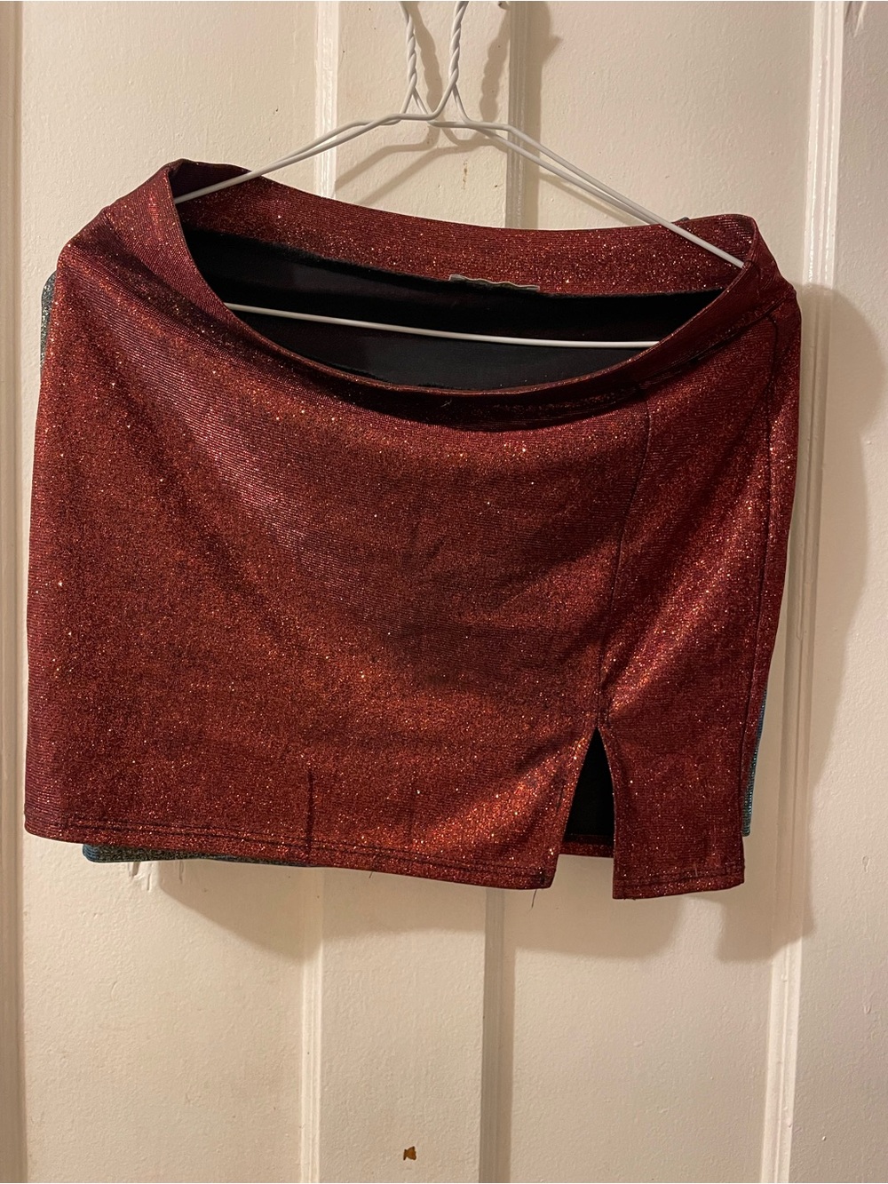 Charlotte Russe Glittery Wine Red Mini Skirt with Side Slit